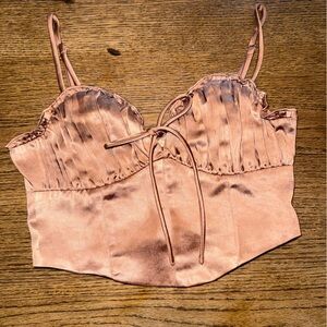 Alterd State Silky Tan/ Pink Bustier Crop Top